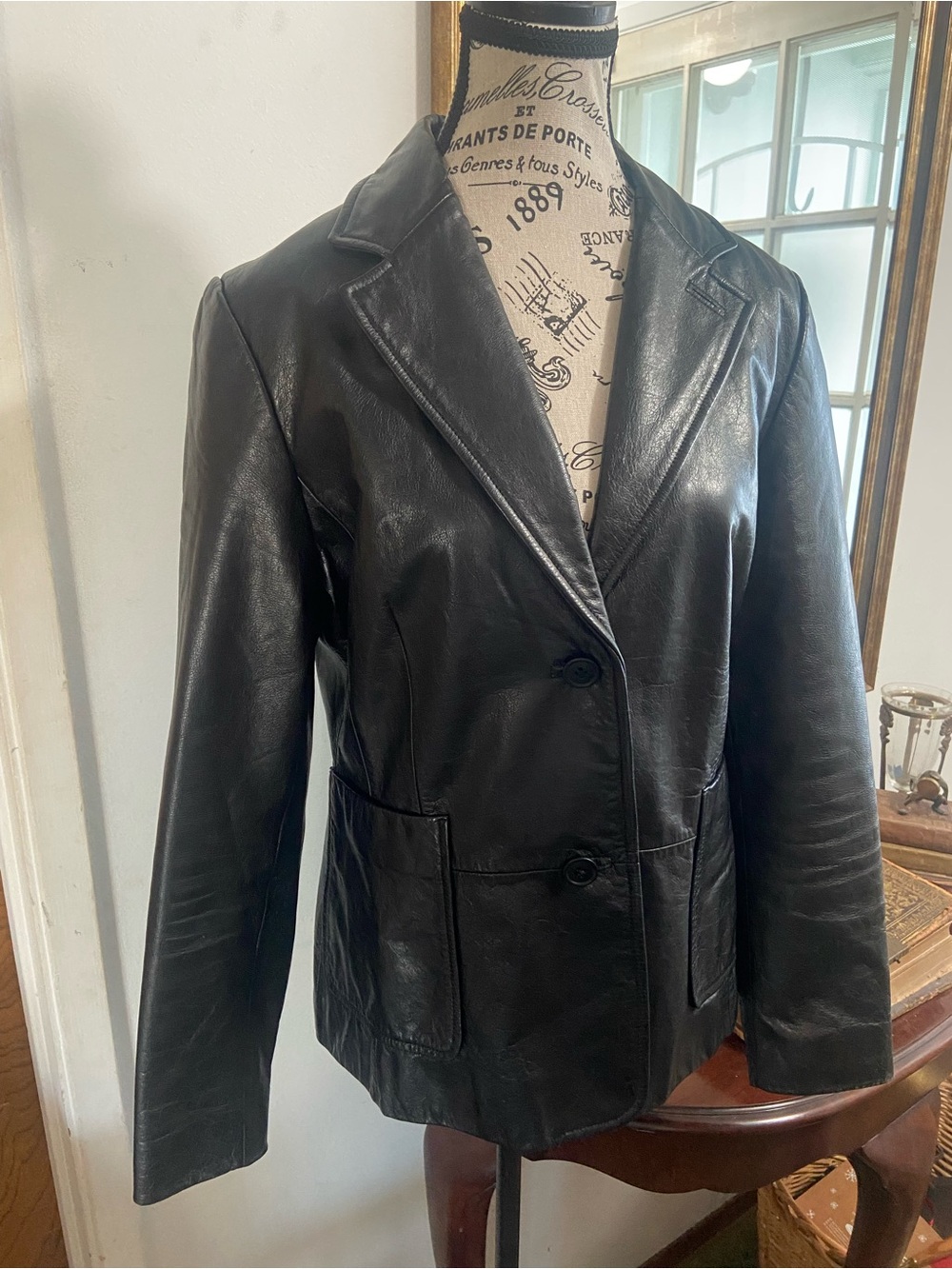 GAP Black Leather Two-Button Blazer